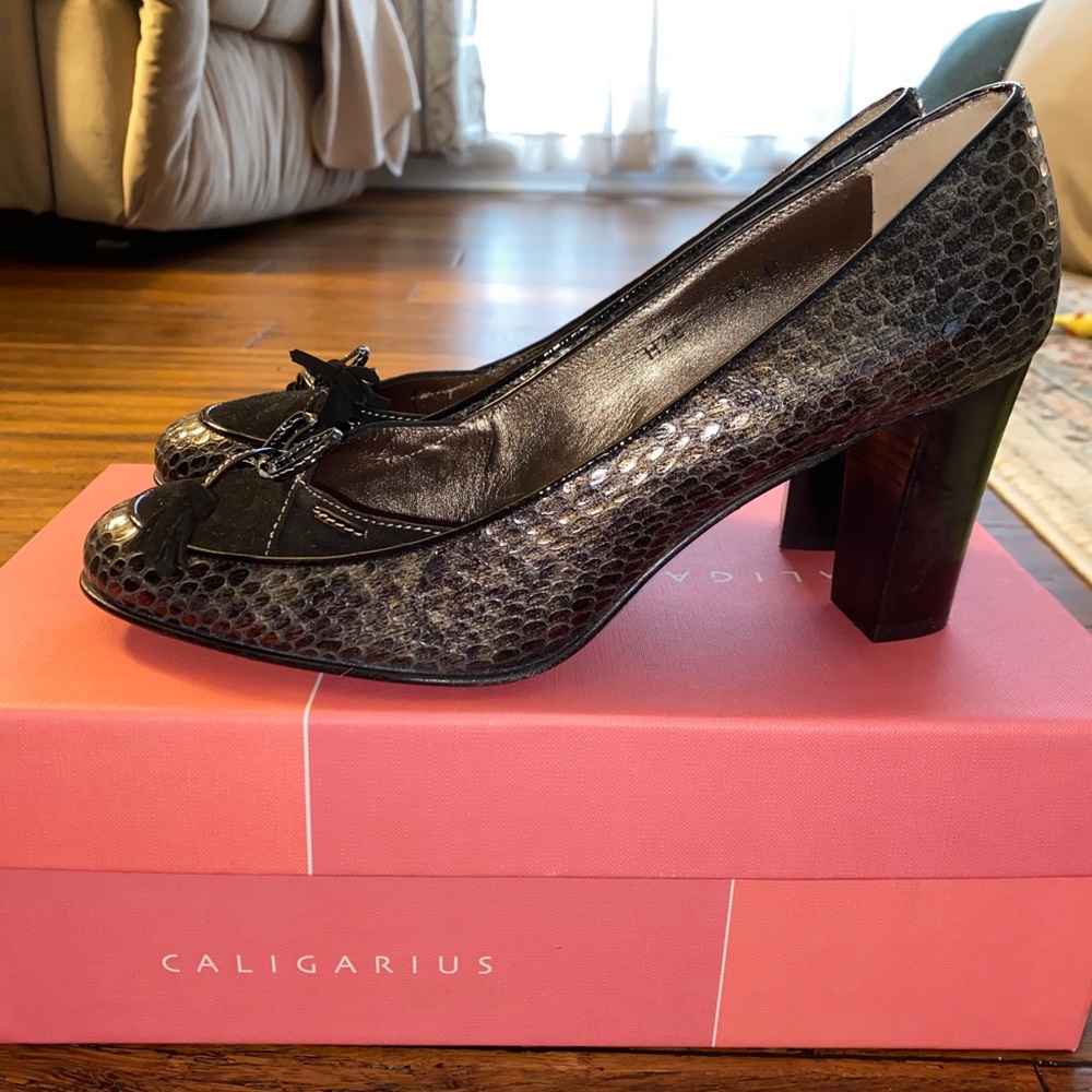 Caligarius black python heels